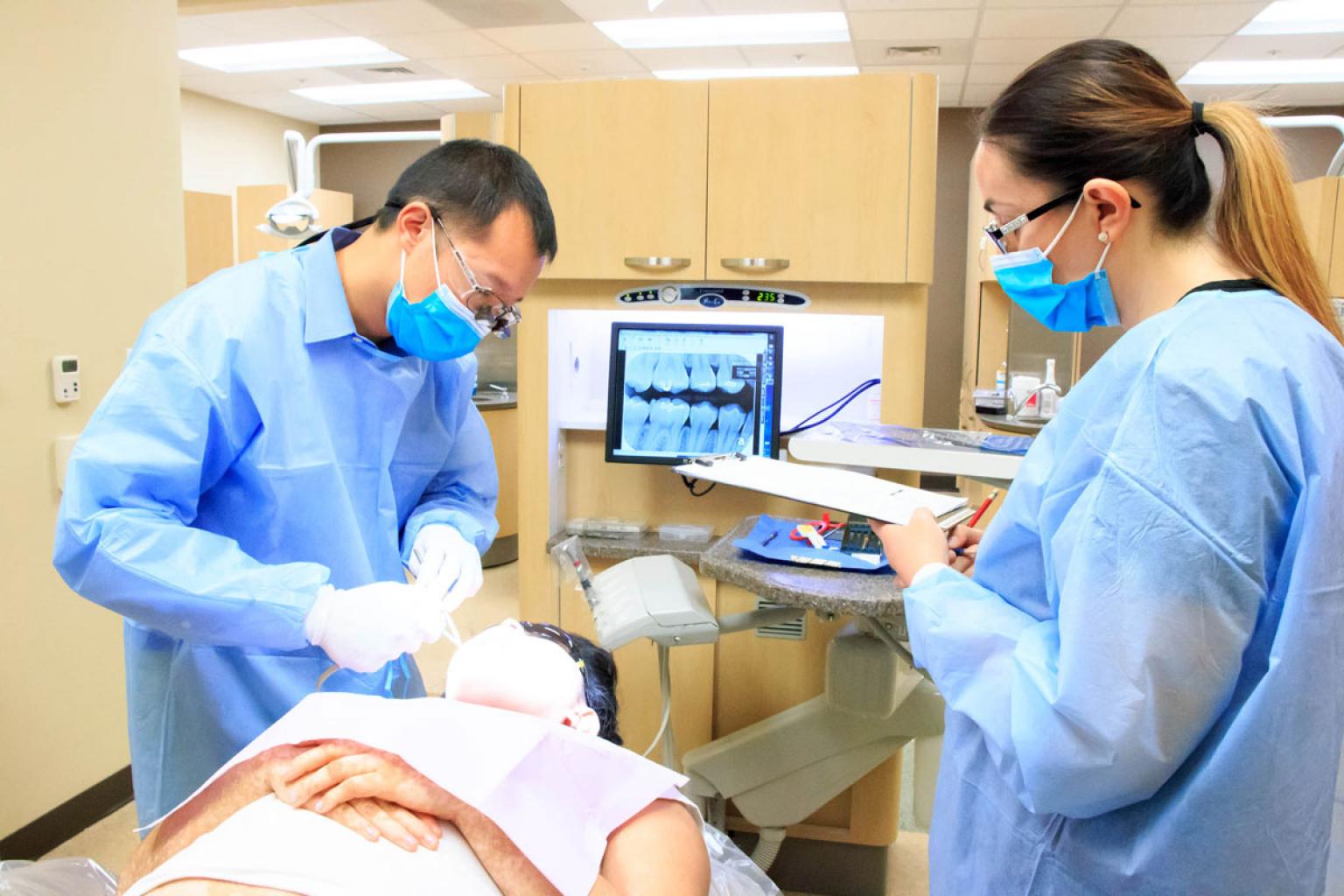 Patient having their teeth checked